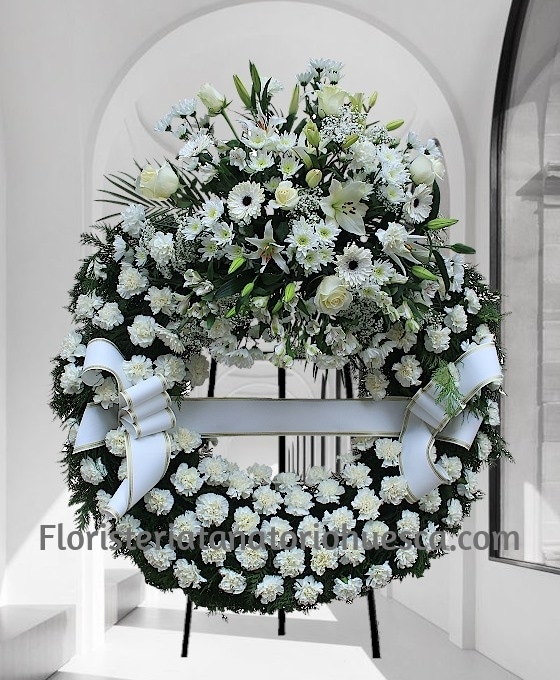 Corona de flores blanca clavel para tanatorio